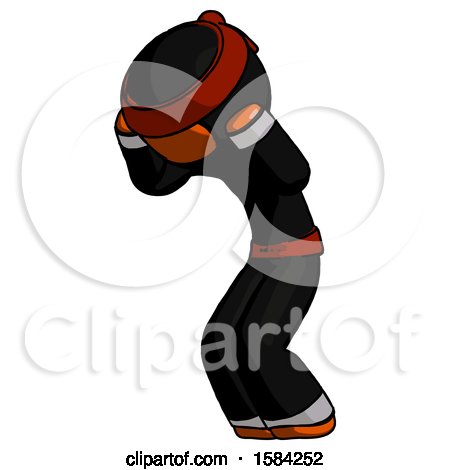Orange Ninja Warrior Man with Headache or Covering Ears Turned to His Left by Leo Blanchette