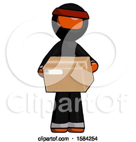 Orange Ninja Warrior Man Holding Box Sent or Arriving in Mail by Leo Blanchette