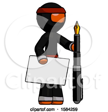 Orange Ninja Warrior Man Holding Large Envelope and Calligraphy Pen by Leo Blanchette