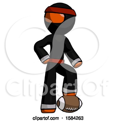 Orange Ninja Warrior Man Standing with Foot on Football by Leo Blanchette