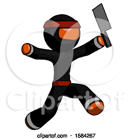 Orange Ninja Warrior Man Psycho Running with Meat Cleaver by Leo Blanchette