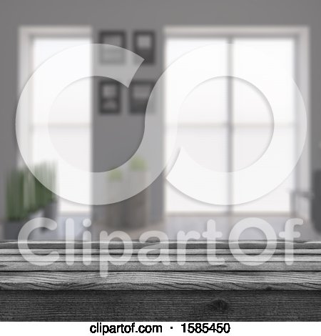 Clipart of a 3d Wood Table and Room Interior - Royalty Free Illustration by KJ Pargeter