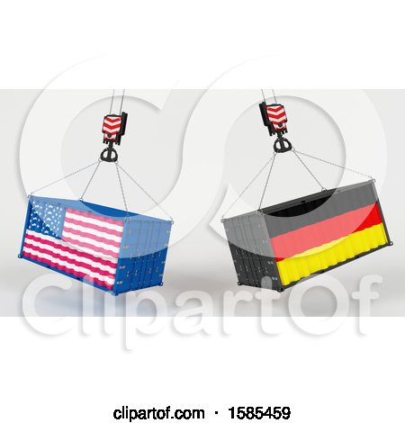 Clipart of 3d Hoisted Shipping Containers with American and German Flags - Royalty Free Illustration by KJ Pargeter