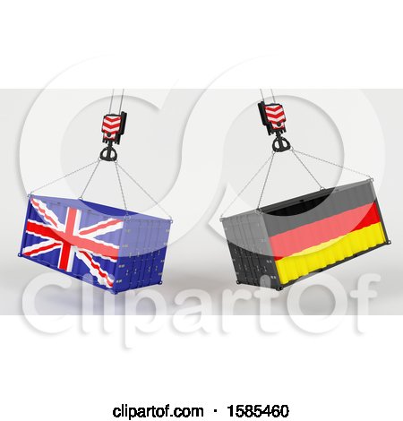 Clipart of 3d Hoisted Shipping Containers with British and German Flags - Royalty Free Illustration by KJ Pargeter