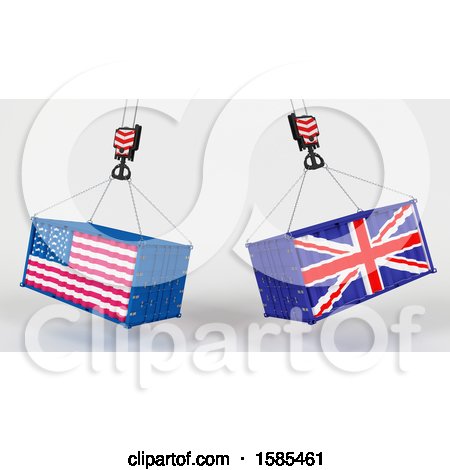 Clipart of 3d Hoisted Shipping Containers with American and British Flags - Royalty Free Illustration by KJ Pargeter