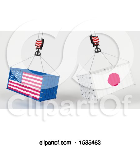 Clipart of 3d Hoisted Shipping Containers with American and Japanese Flags - Royalty Free Illustration by KJ Pargeter