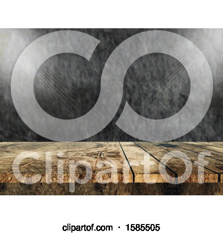 Clipart of a 3d Wood Surface Against a Stone Wall - Royalty Free Illustration by KJ Pargeter