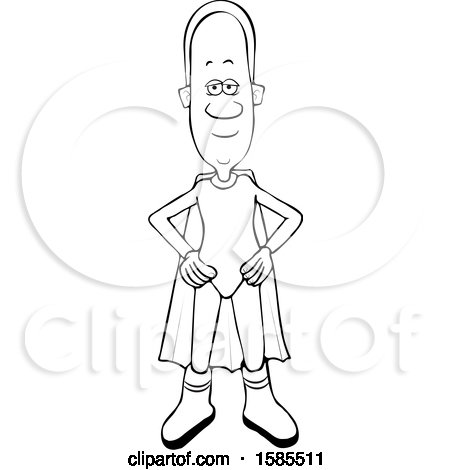 Clipart of a Cartoon Lineart Black Male Super Hero Standing with His Hands on His Hips - Royalty Free Vector Illustration by djart