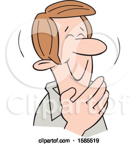 Clipart of a Cartoon Caucasian Man Giggling and Covering His Mouth - Royalty Free Vector Illustration by Johnny Sajem