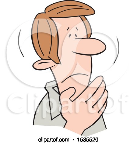 Clipart of a Cartoon Shaken Caucasian Man Covering His Mouth - Royalty Free Vector Illustration by Johnny Sajem