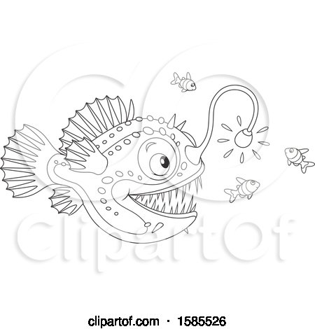Clipart of a Lineart Anglerfish - Royalty Free Vector Illustration by Alex Bannykh
