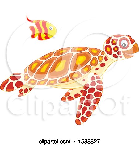 Clipart of a Swimming Fish over a Sea Turtle - Royalty Free Vector Illustration by Alex Bannykh