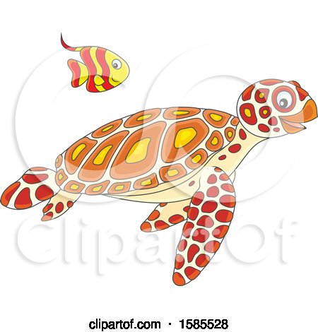 Clipart of a Swimming Fish and Sea Turtle - Royalty Free Vector Illustration by Alex Bannykh
