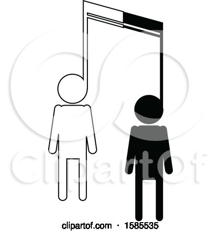 Clipart of a Black and White Music Note with People - Royalty Free Vector Illustration by elaineitalia