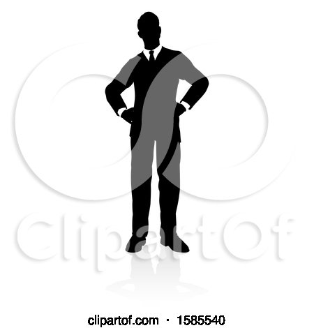 Clipart of a Silhouetted Business Man, with a Reflection or Shadow, on a White Background - Royalty Free Vector Illustration by AtStockIllustration