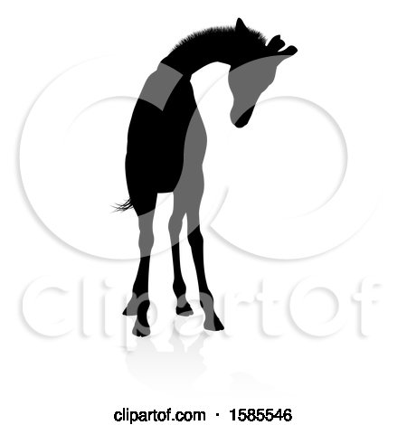 Clipart of a Silhouetted Giraffe, with a Reflection or Shadow, on a White Background - Royalty Free Vector Illustration by AtStockIllustration