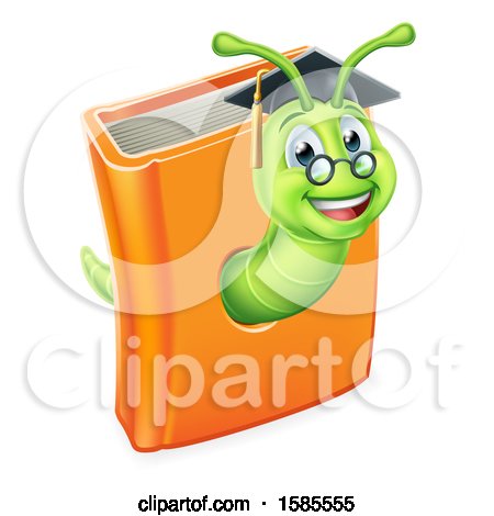 Clipart of a Happy Professor or Graduate Earthworm Emerging from a Book - Royalty Free Vector Illustration by AtStockIllustration