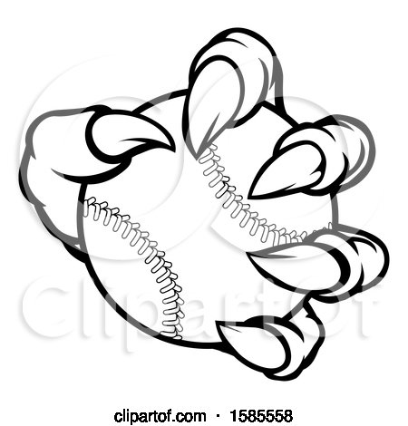 Clipart of a Black and White Monster Claw Holding a Baseball - Royalty Free Vector Illustration by AtStockIllustration