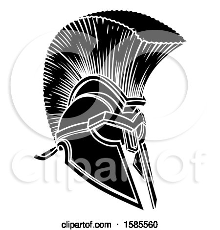 Clipart of a Black and White Trojan Spartan Helmet - Royalty Free Vector Illustration by AtStockIllustration
