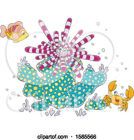Clipart of a Group of Reef Sea Creatures - Royalty Free Vector Illustration by Alex Bannykh