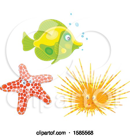 Clipart of a Fish, Starfish and Sea Urchin - Royalty Free Vector Illustration by Alex Bannykh