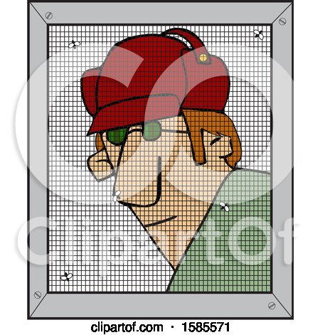 Clipart of a Cartoon Man Behind a Screen - Royalty Free Vector Illustration by djart