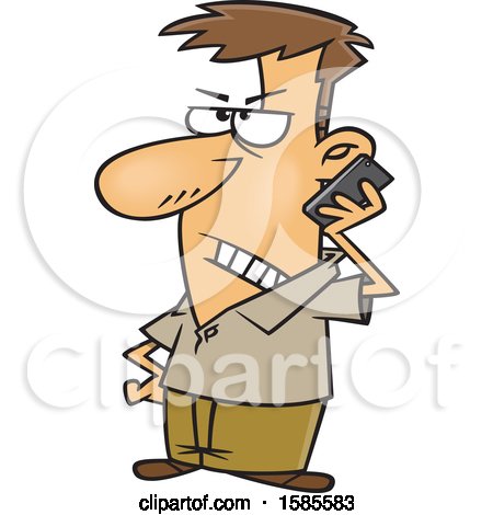 Clipart of a Cartoon Angry White Man on the Phone with a Telemarketer - Royalty Free Vector Illustration by toonaday