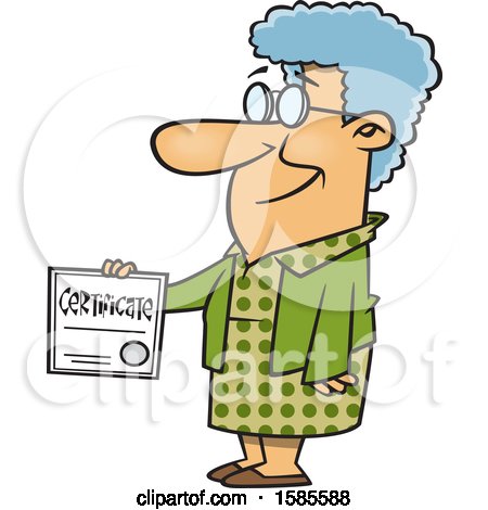 Clipart of a Cartoon Proud White Senior Woman Holding a Certificate - Royalty Free Vector Illustration by toonaday