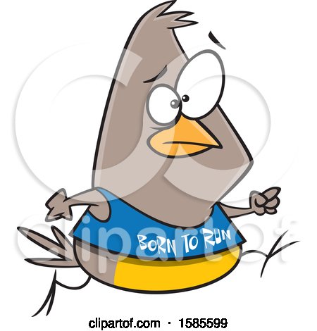 Clipart of a Cartoon Jogging Bird Wearing a Born to Run Shirt - Royalty Free Vector Illustration by toonaday