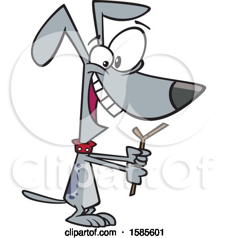 Clipart of a Cartoon Dog Playing with a Stick - Royalty Free Vector Illustration by toonaday