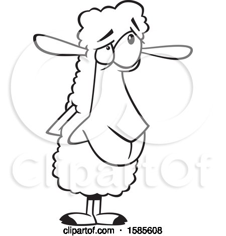 Clipart of a Cartoon Line Art Sheepish Sheep - Royalty Free Vector Illustration by toonaday