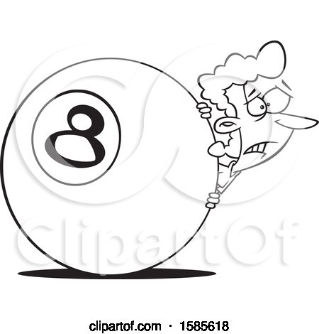 Clipart of a Cartoon Line Art Woman Behind the Eightball - Royalty Free Vector Illustration by toonaday