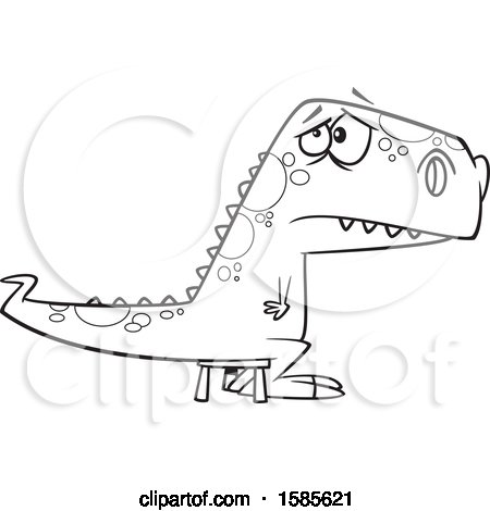 Clipart of a Cartoon Line Art Bad Dinosaur Sitting on a Time out Stool - Royalty Free Vector Illustration by toonaday