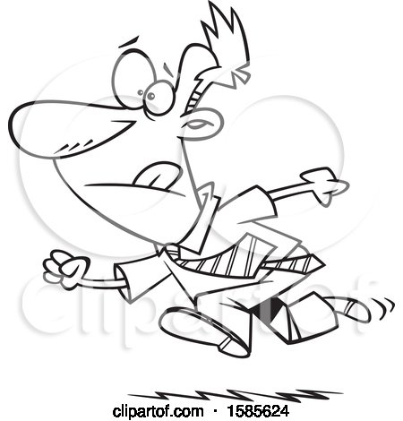Clipart of a Cartoon Line Art Determined Business Man Running - Royalty Free Vector Illustration by toonaday