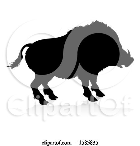 Clipart of a Silhouetted Boar, with a Reflection or Shadow, on a White Background - Royalty Free Vector Illustration by AtStockIllustration