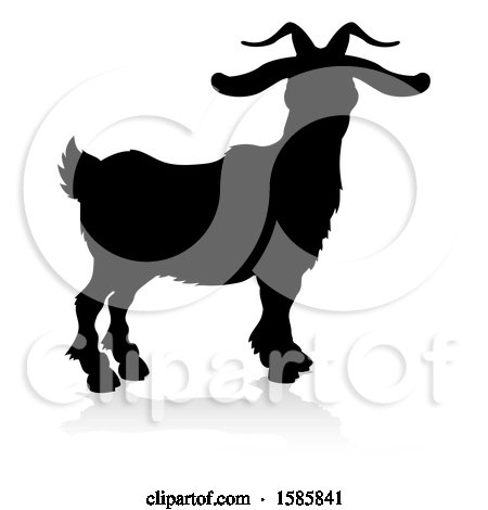 Clipart of a Silhouetted Goat, with a Reflection or Shadow, on a White Background - Royalty Free Vector Illustration by AtStockIllustration