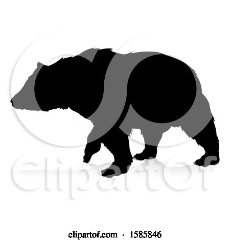 Clipart of a Silhouetted Bear, with a Reflection or Shadow, on a White Background - Royalty Free Vector Illustration by AtStockIllustration