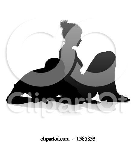 Clipart of a Silhouetted Couple, with a Reflection or Shadow, on a White Background - Royalty Free Vector Illustration by AtStockIllustration