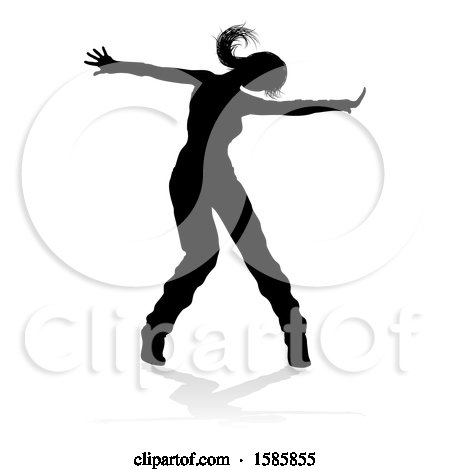 Clipart of a Silhouetted Female Dancer, with a Reflection or Shadow, on a White Background - Royalty Free Vector Illustration by AtStockIllustration