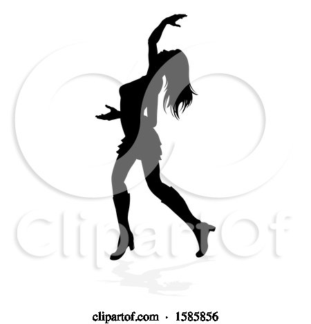 Clipart of a Silhouetted Female Dancer, with a Reflection or Shadow, on a White Background - Royalty Free Vector Illustration by AtStockIllustration