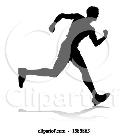 Clipart of a Silhouetted Male Runner, with a Reflection or Shadow, on a White Background - Royalty Free Vector Illustration by AtStockIllustration
