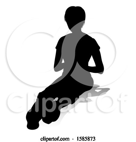 Clipart of a Silhouetted Teenager, with a Reflection or Shadow, on a White Background - Royalty Free Vector Illustration by AtStockIllustration