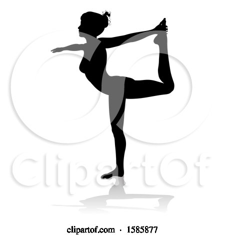 Clipart of a Silhouetted Woman in a Yoga Pose, with a Reflection or Shadow, on a White Background - Royalty Free Vector Illustration by AtStockIllustration