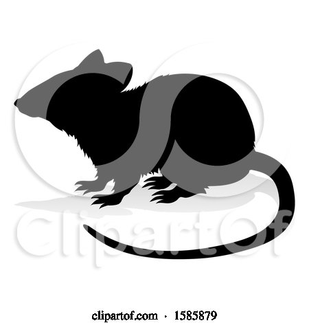 Clipart of a Silhouetted Rat, with a Reflection or Shadow, on a White Background - Royalty Free Vector Illustration by AtStockIllustration