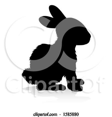 Clipart of a Silhouetted Rabbit, with a Reflection or Shadow, on a White Background - Royalty Free Vector Illustration by AtStockIllustration