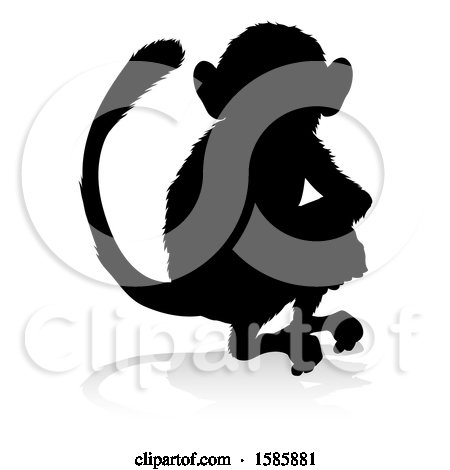 Clipart of a Silhouetted Monkey, with a Reflection or Shadow, on a White Background - Royalty Free Vector Illustration by AtStockIllustration