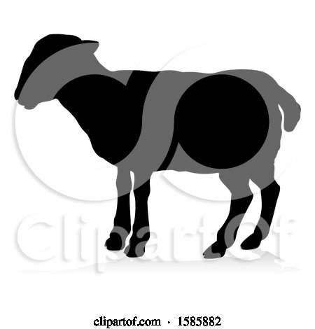 Clipart of a Silhouetted Lamb, with a Reflection or Shadow, on a White Background - Royalty Free Vector Illustration by AtStockIllustration