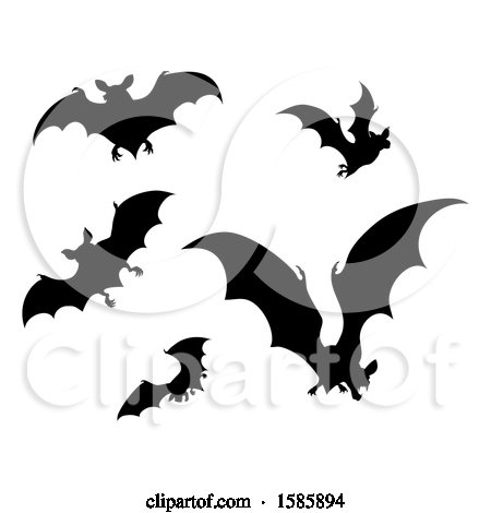 Clipart of Silhouetted Vampire Bats - Royalty Free Vector Illustration by AtStockIllustration