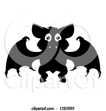 Clipart of a Silhouetted Vampire Bat - Royalty Free Vector Illustration by AtStockIllustration