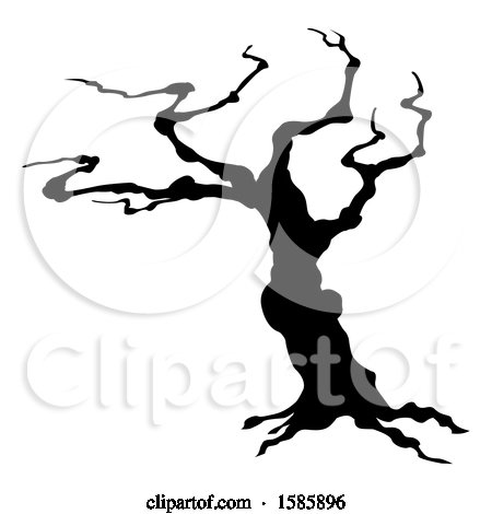 Clipart of a Silhouetted Spooky Bare Tree - Royalty Free Vector Illustration by AtStockIllustration